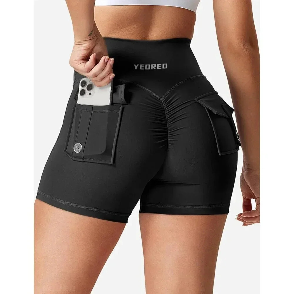 Workout Shorts with Pockets Charm Gym Biker Shorts for Women High  Waisted - Picture 3 of 6